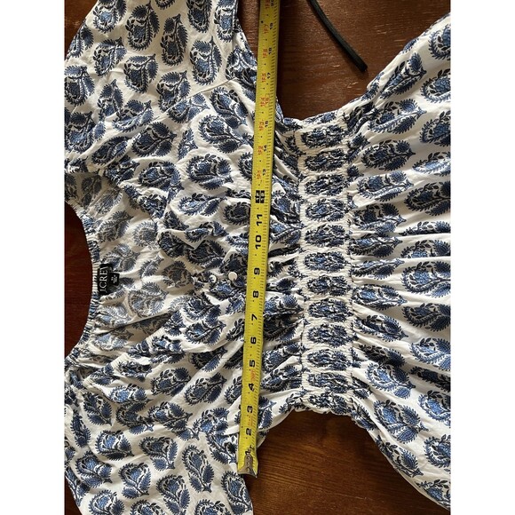 J Crew V Neck Mini Bouquet Block Print Blue White Lined XS Smocked Dress - Picture 9 of 11